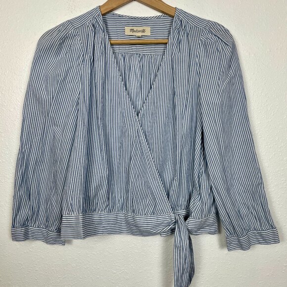 MADEWELL Wrap Top in Indigo Stripe Size: Large - Picture 3 of 8